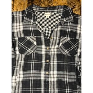 Merona Womens Black White Plaid Button Up Shirt Tunic‎ Dress Size M